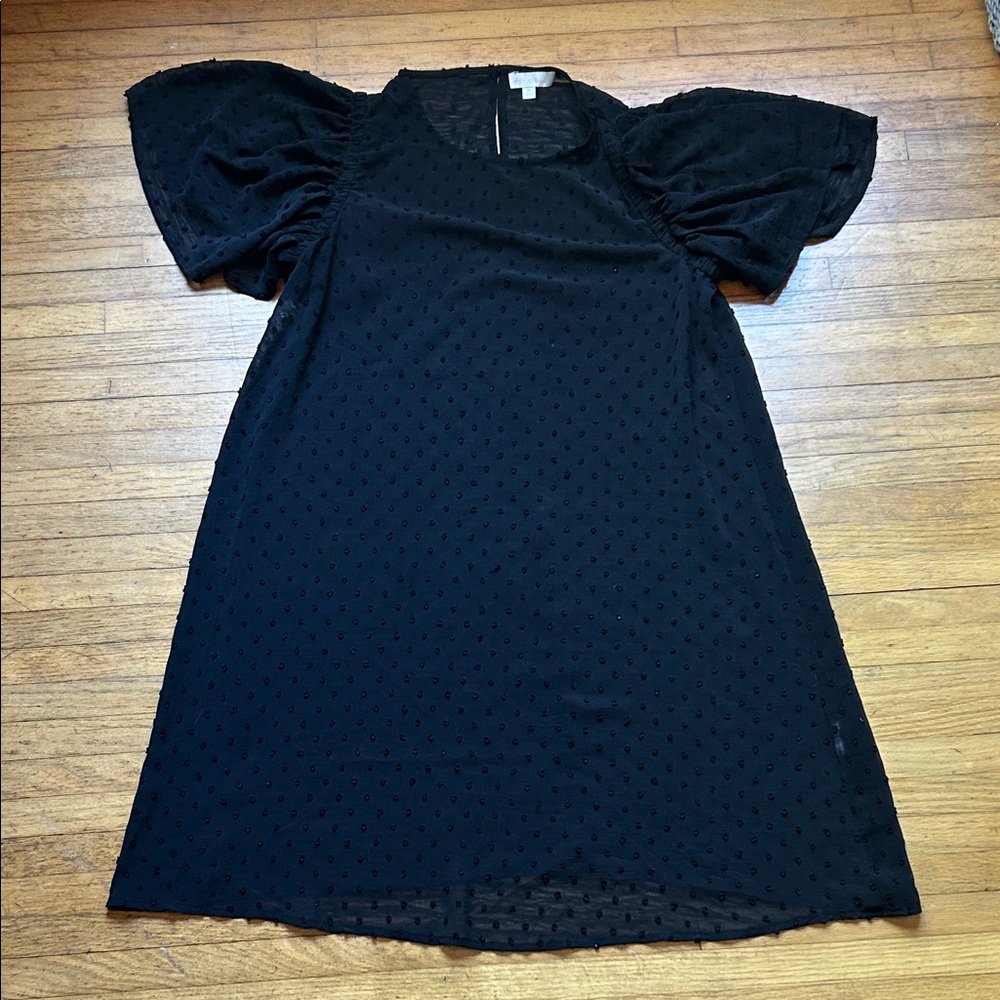 Black Swiss Dot Puff Sleeve Dress